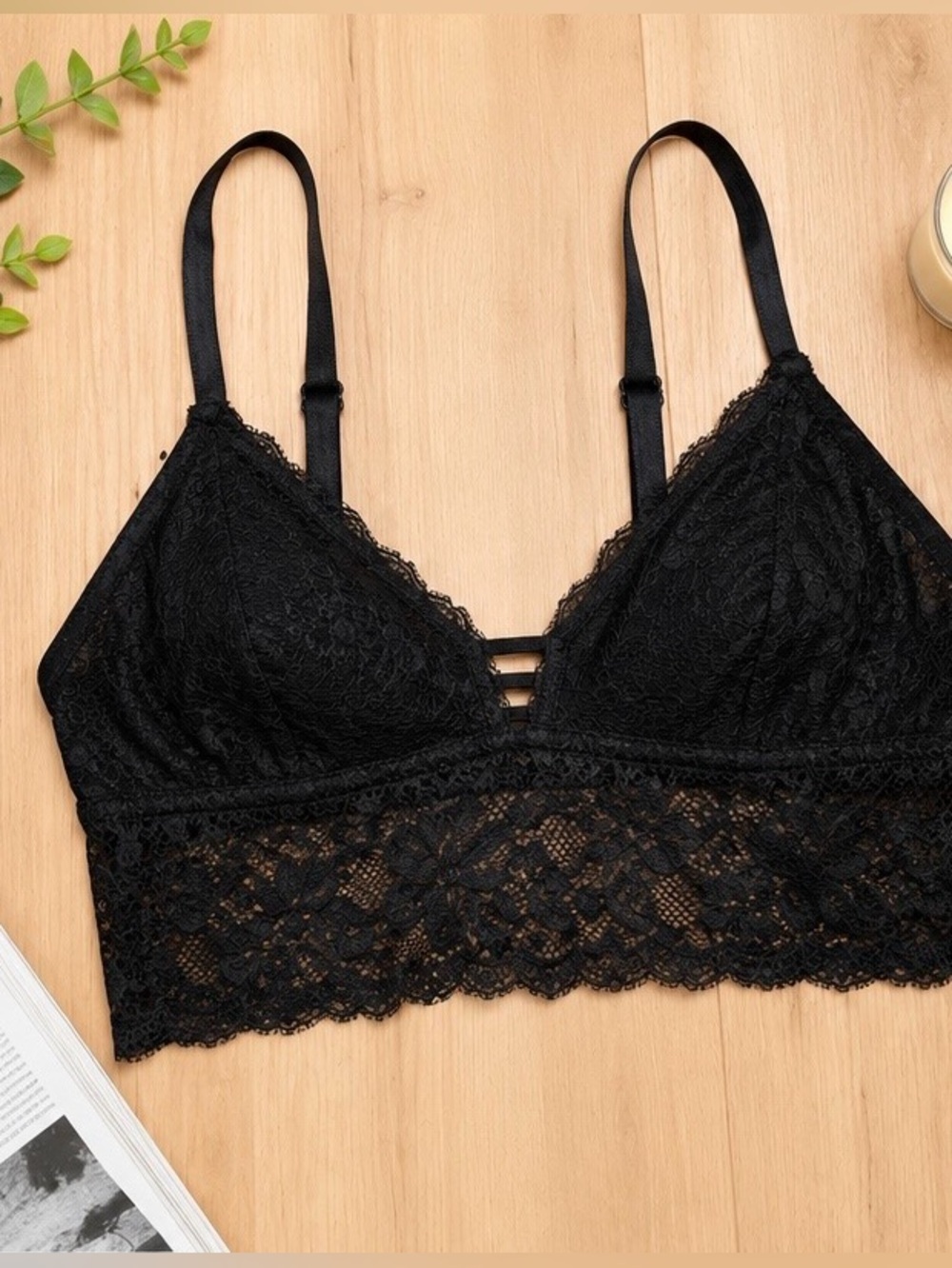 Auden Black Longline Lace Bralette Size Large Adjustable Straps Wireless